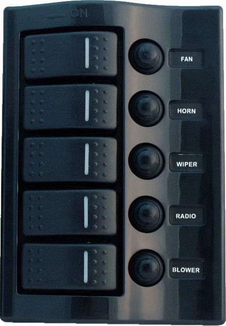 Hovedbilde Bryterpanel 5 brytere med aut.sikring, sort